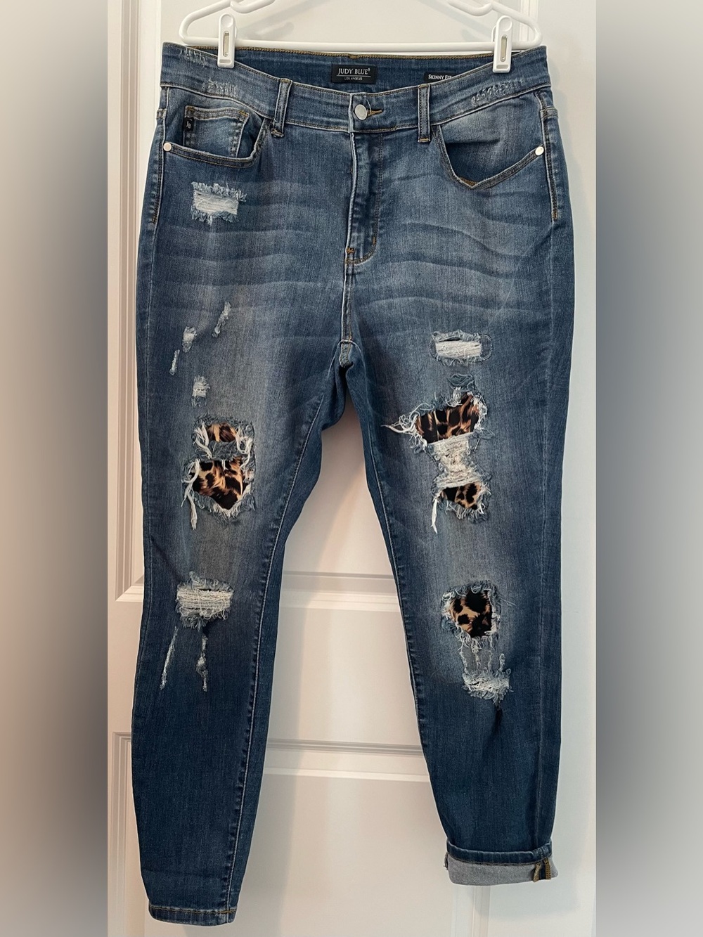 Judy Blue Dark Blue Skinny Jeans with Leopard Patch
